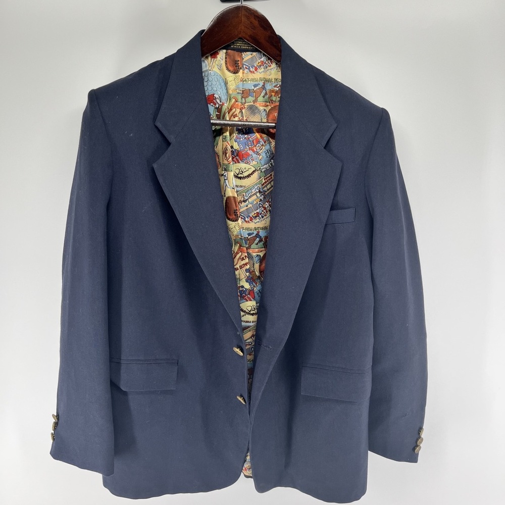Palm Beach 42R Navy Blue 2Btn Mens Blazer Suit Jacket Sport Coat